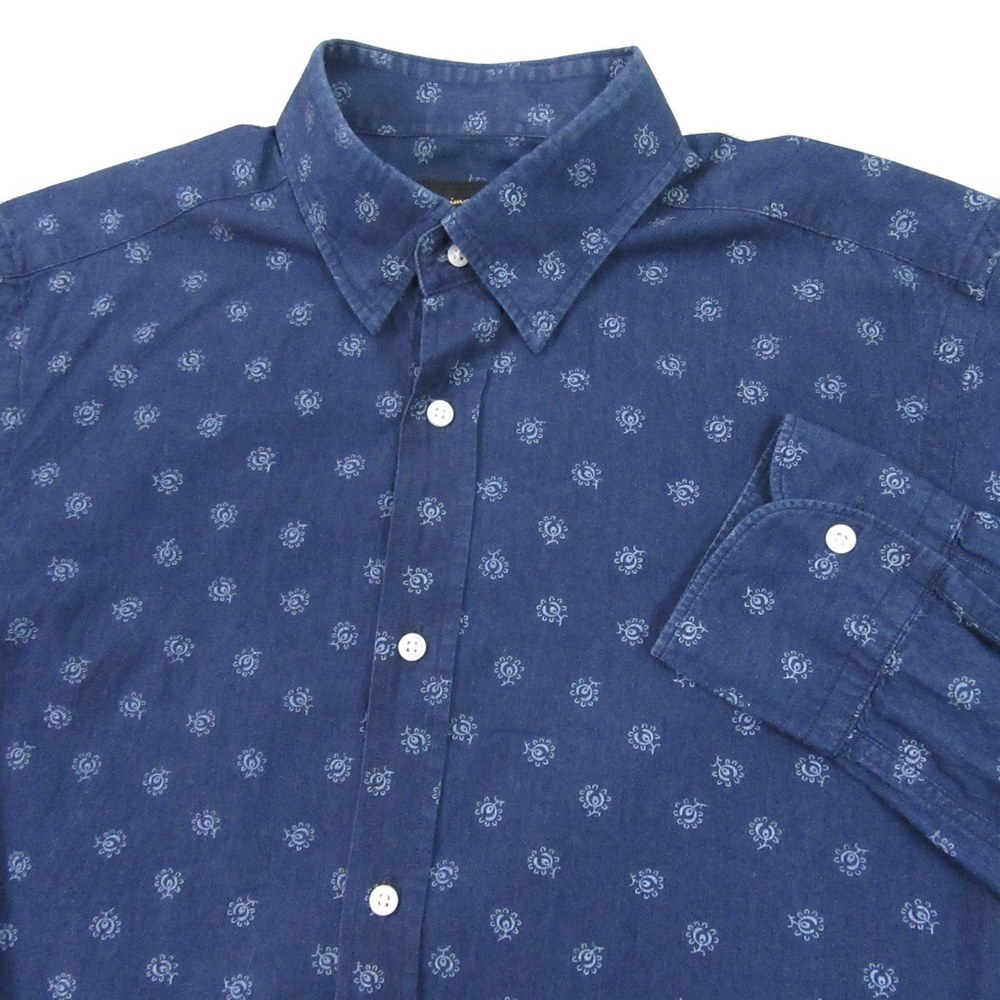 Massimo Dutti Mens Button Down Shirt S Blue Geometric Cotton Long Sleeve‎
